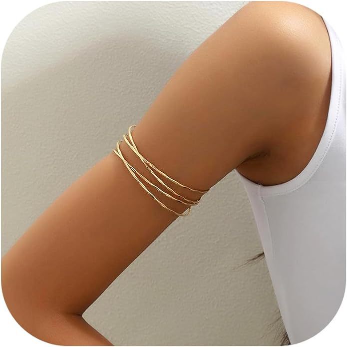 European and American New Personalized Stainless Steel Cuff Bracelet for Women, Fashionable and Asymmetrical Long Upper Arm Bracelet Suitable for Girls