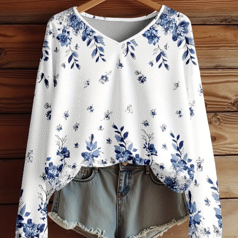 Cross-Border New Style Multi-Color Element Print Personalized Casual Autumn and Winter Christmas V-Neck Loose Sweater for Women Cross-Border New Style Multi-Color Element Print Personalized Casual Autumn and Winter Christmas V-Neck Loose Sweater for Women