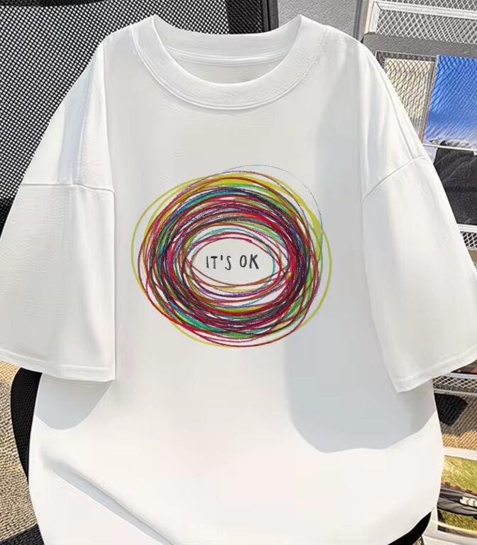 Women's Ok Colorful Swirl T-Shirt Mental Health Awareness Print Short Sleeve O-Neck Casual Top Black Street Style Women's Ok Colorful Swirl T-Shirt Mental Health Awareness Print Short Sleeve O-Neck Casual Top Black Street Style