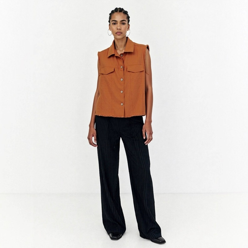 Linen Sleeveless Lapel Shirt Women's 5 Summer New Old Money Style Solid Color Loose Waistcoat Outer Wear Vest Clothes