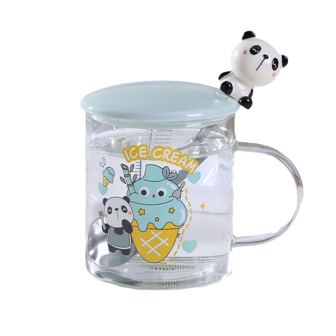 Creativo de dibujos animados tazas de animales con cubierta cuchara de oficina taza de agua con alta escala taza de vidrio de silicona personalidad