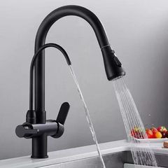 Brass kitchen pull-out faucet pure water three-in-one vegetable basin laundry pool faucet cold and hot water trough basin water tap