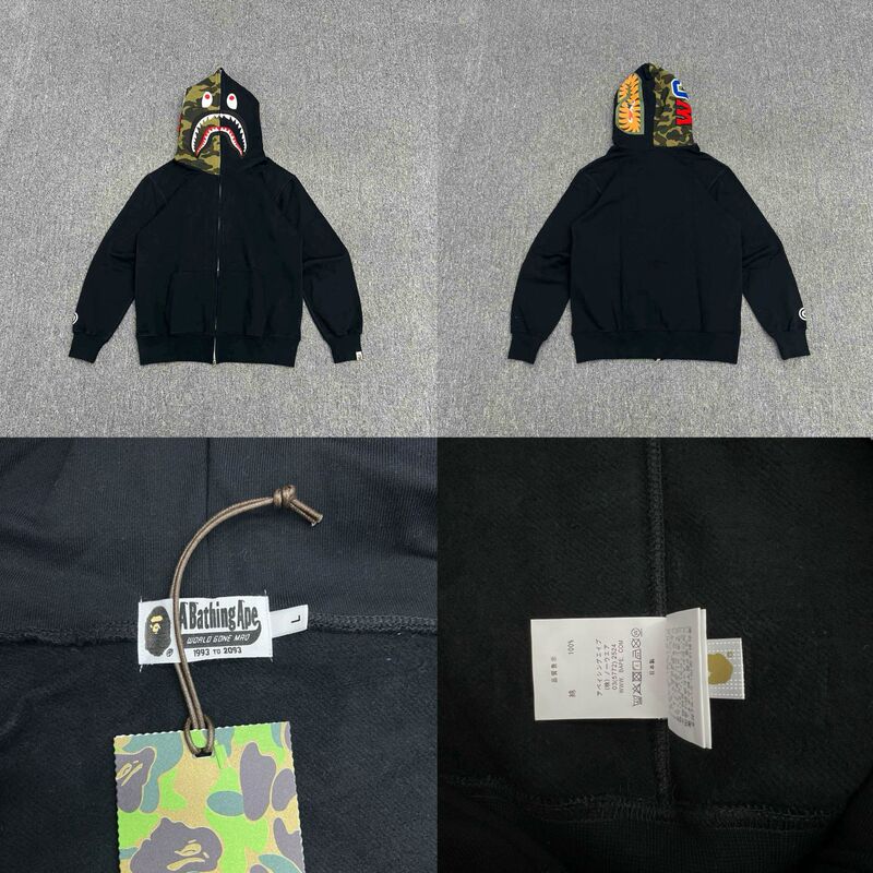 トレンディなブランド BAPE サメ迷彩ジッパースウェットシャツ男性と女性のカップル用ルーズトレンディなベルベットフード付きカーディガンジャケット男性用|undefined