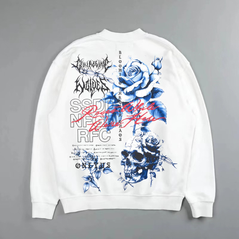 Darc Sport Winter Wolf Head Hot-Selling Skull Rose Print Sweatshirt Round Neck Couple Sports Top Fitness