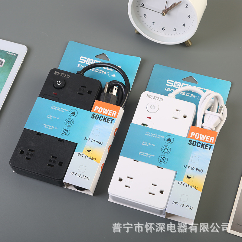 2USB + 1Type-c American Standard Dual-Row Socket Black and White Office Desktop México