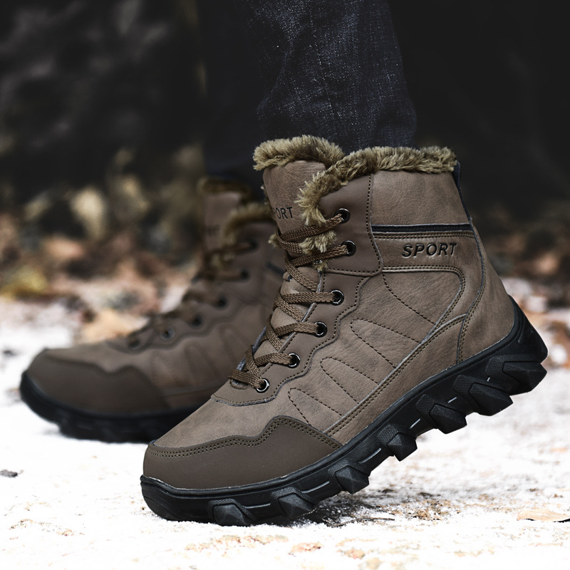 Botas de nieve al aire libre de talla grande con forro polar de invierno para hombres engrosadas antideslizantes impermeables al aire libre térmica zapatos acolchados de algodón botas acolchadas de algodón