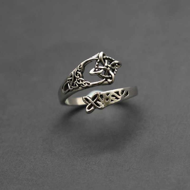 Celtic Ring Korean and Japanese Retro Geometric Cross Hollow Ring for Women with Unique Pattern Student Ring Adjustable Ring