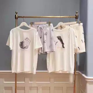 软绵绵夏季家居服女新款卡通熊豹印花短袖短裤睡衣女套装可外穿