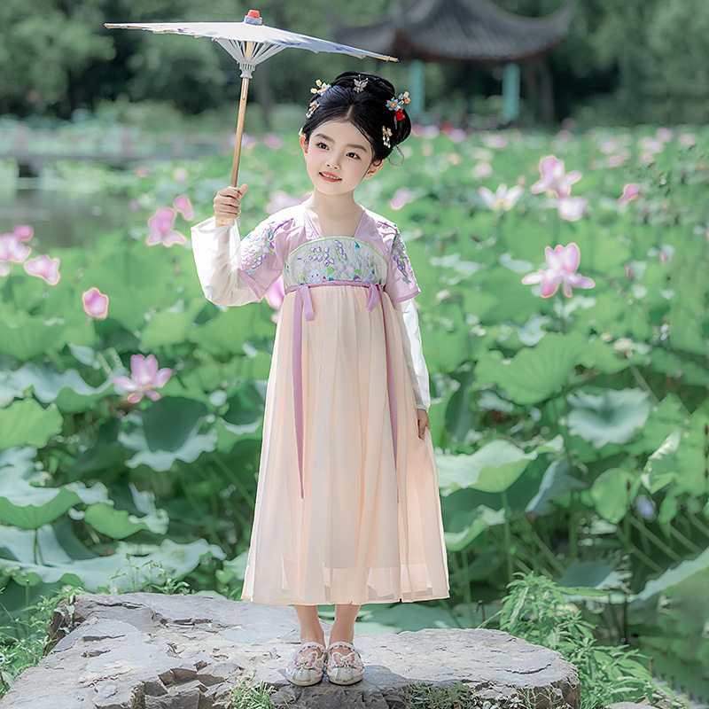 女童秋季新款长袖汉服连衣裙宝宝古风仙女襦裙儿童中国风演出服|undefined