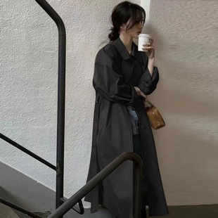 Korean style elegant doll collar single-breasted lace-up long trench coat 2 colors