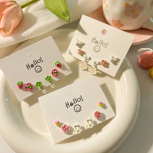S925 silver needle earrings for women summer pink 2024 new earrings students simple cute sweet style earrings