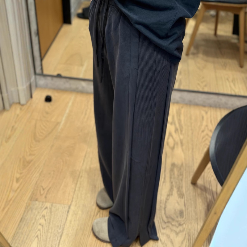 Lulu Style Ribbed Patchwork High-Waisted Slit Loose Straight-Leg Pants Casual Versatile Slimming Sports Wide-Leg Pants for Women