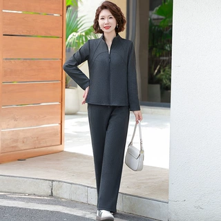 妈妈秋装立领运动服外套洋气两件套40岁50中老年女装春秋休闲套装