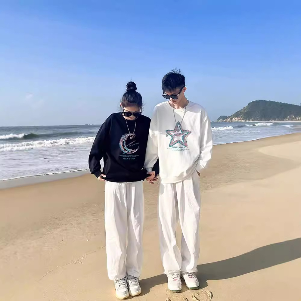 트렌디 한 브랜드 화이트 T 스타와 XINGYUE 커플 여름 크루 넥 티셔츠 2024 크리에이티브 반팔 커플 캐주얼 올 매치 T