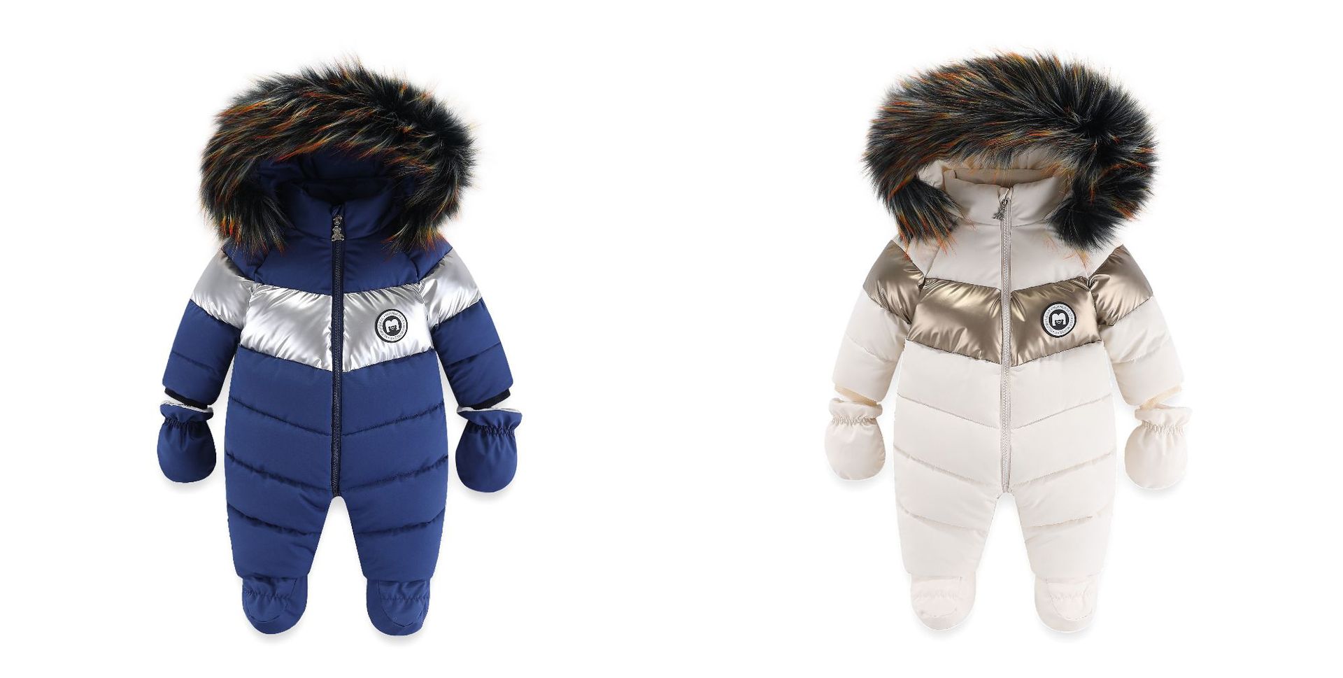 跨境冬季毛领哈衣爬服儿童加厚保暖婴幼儿连体衣厂家直销欧美风格