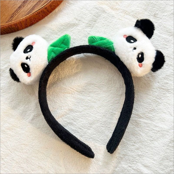 FG100 - Arco de Cabelo Panda de Folha de Bambu com Duas Pontas e Detalhe Preto