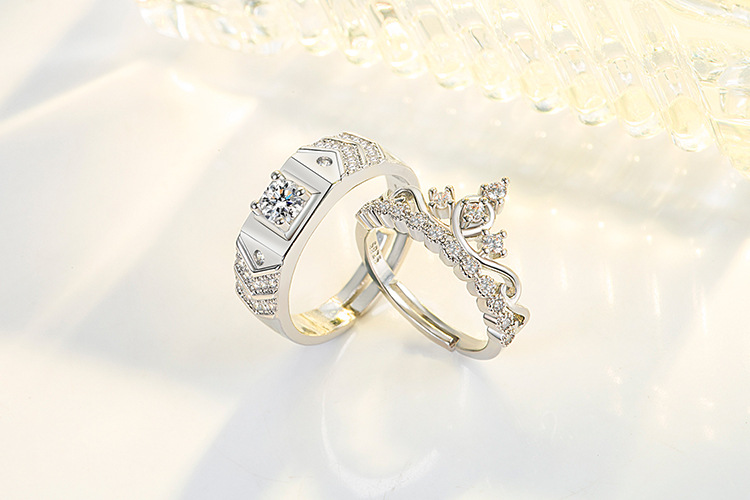 Couple rings men and women diamond rings moissanite crown open wedding rings simple fashion men's rings_voghion.com