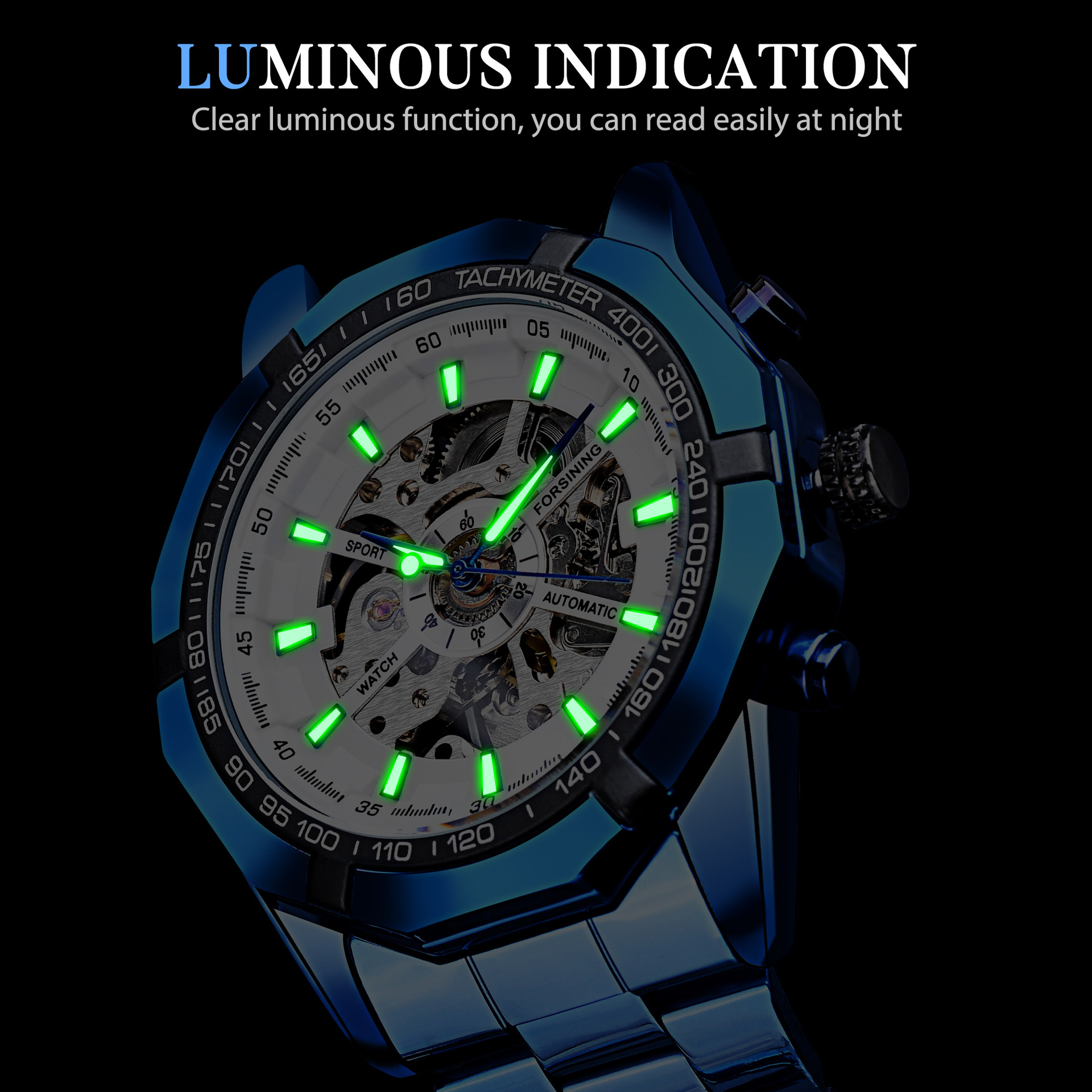 Forsining Night Glow Waterproof Automatic Mechanical Watch Fashion Hollow Waterproof Men's Watch Folding Safety Buckle_voghion.com