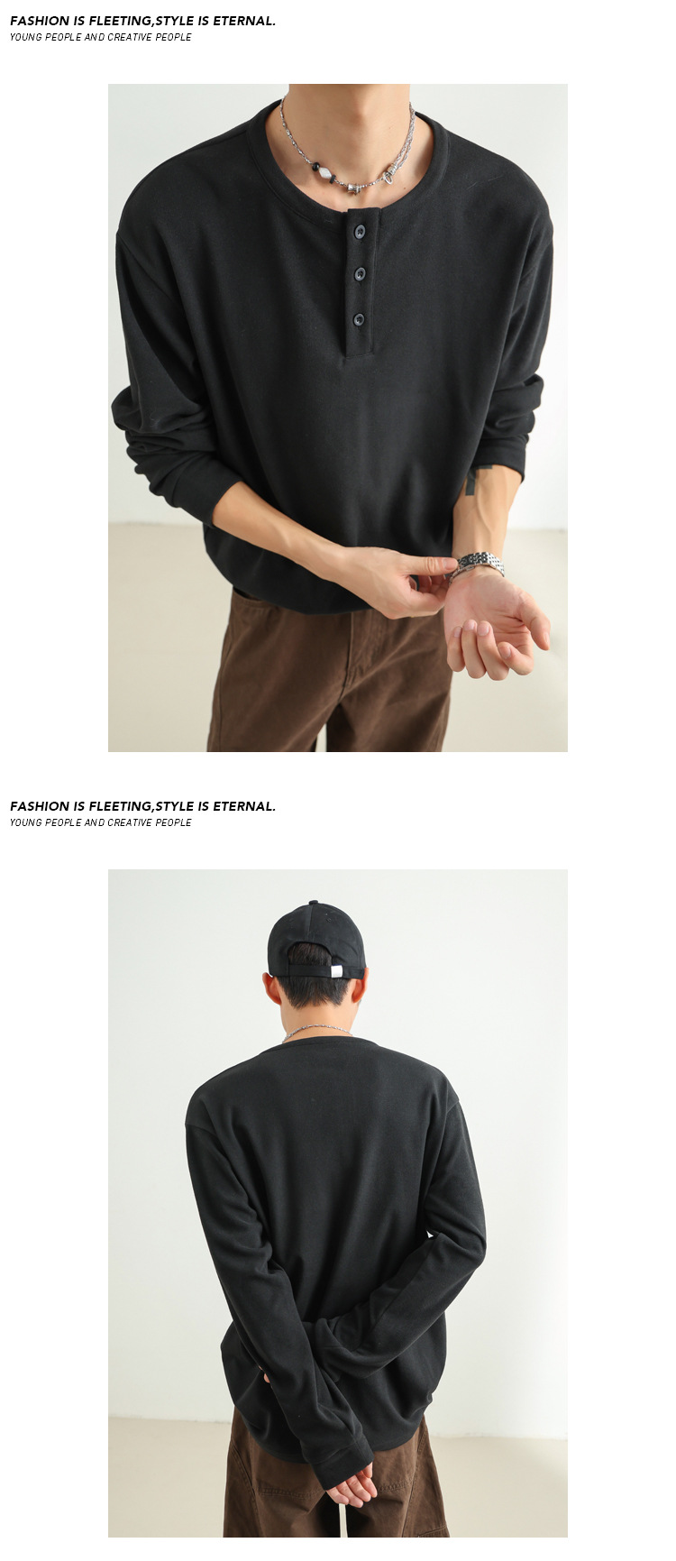 Men's Solid Colour Henley Sweatshirt Long Sleeve Autumn Top_voghion.com