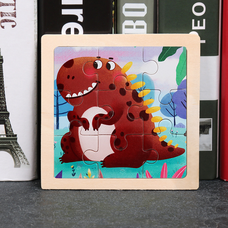 Rompecabezas para niños, animales de dibujos animados, rompecabezas plano de 9 piezas, educación temprana para bebés, iluminación, cognición, juguetes de madera transfronterizos