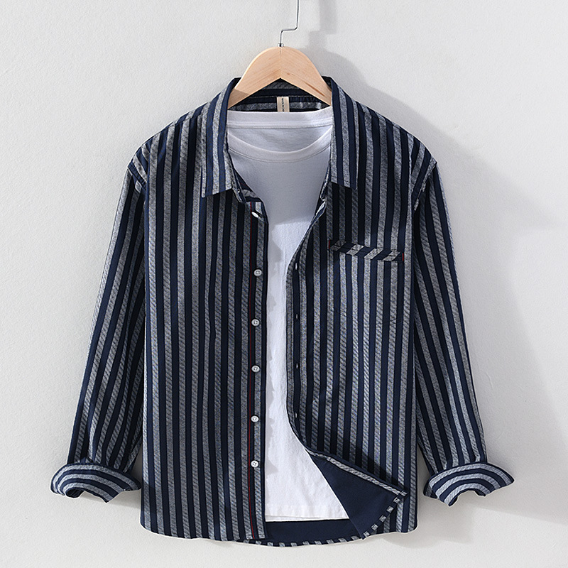 Herren Oxford Hemd Gestreift Langarm Casual Freizeithemd_voghion.com