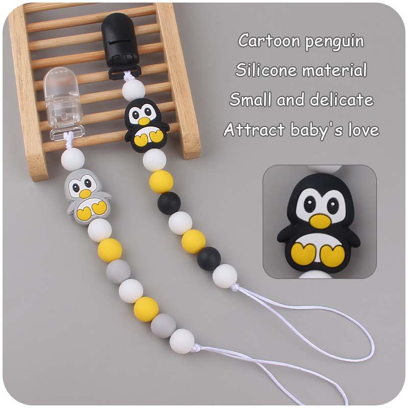 Nuevo bebé suministros chupete cadena bebé creativo de dibujos animados animal pingüino silicona mordedura pegamento anti-gota cadena