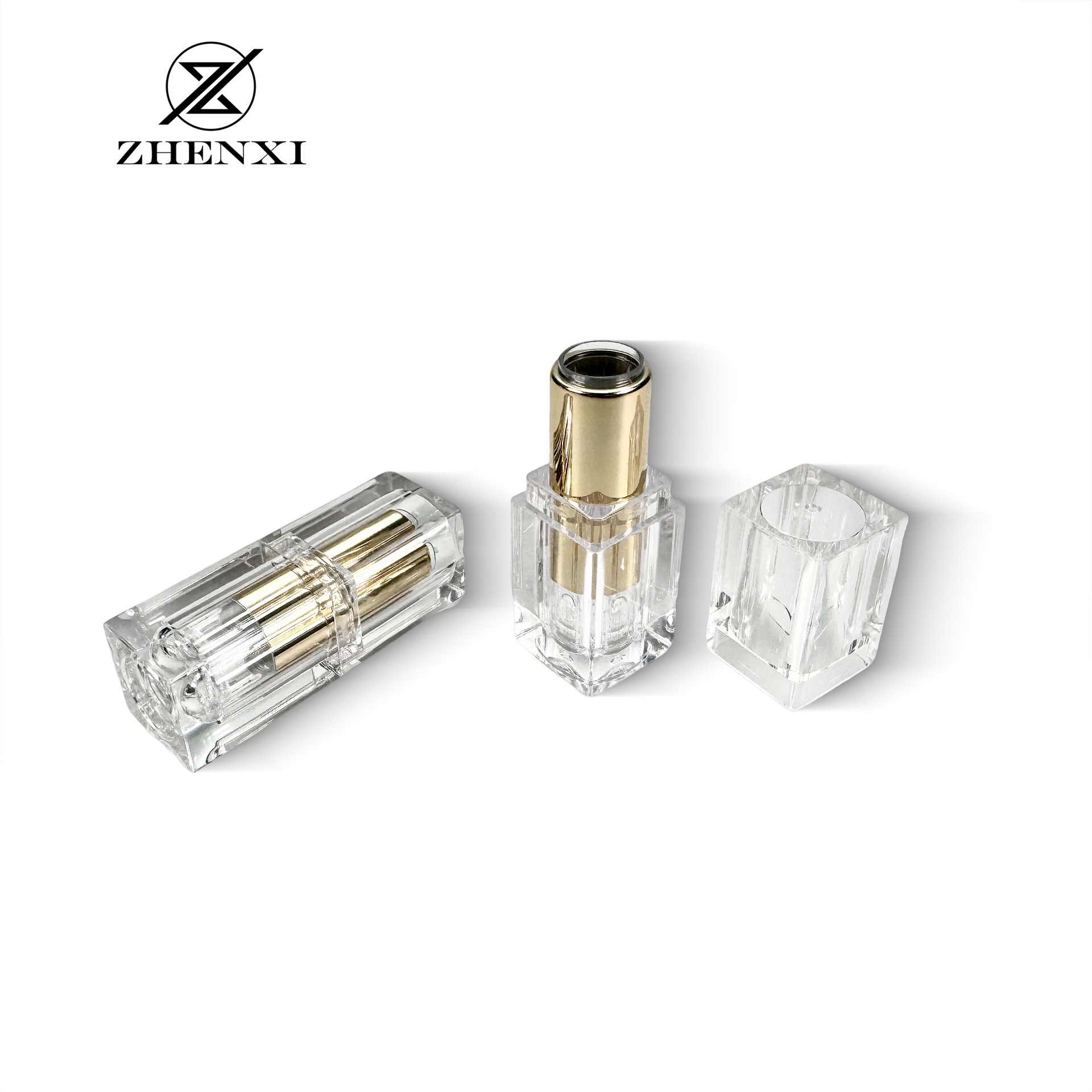[En stock] cuadrado transparente tubo de lápiz labial dorado tubo vacío 12,1mm bálsamo labial tubo labio DIY material de embalaje
