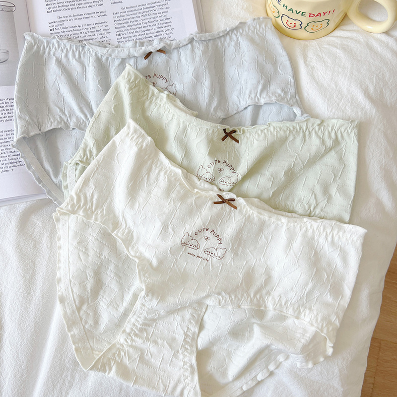 5555 Milk Cover Teddy Dog Japanese Style Pure Wish Ear Edge Cotton Girl's Mid-waist Cute Cartoon New Style Girl's Underwear