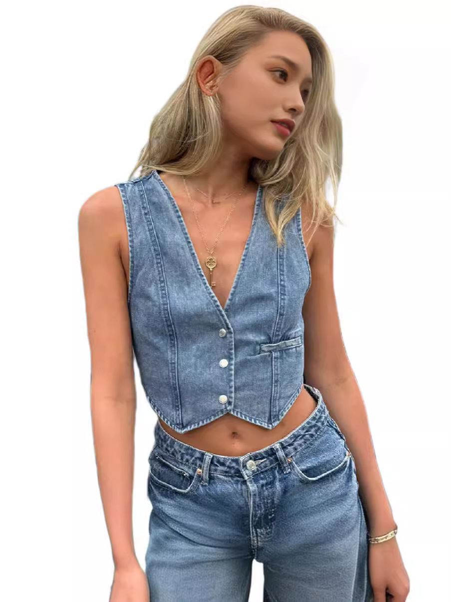 Amazon AliExpress TUME comercio exterior europeo y americano moda transfronteriza casual chaleco de vaqueros de mujer chaleco pequeño