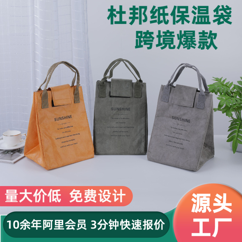 跨境杜邦纸保温袋冷藏铝箔手提食品保温包防水保冷户外便携便当包