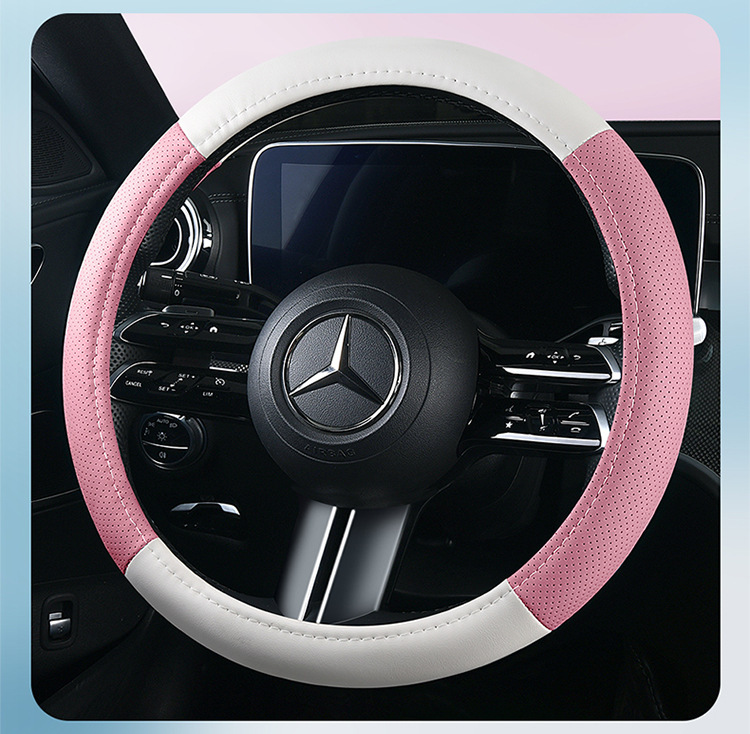Cross-Border Wholesale Purchase of New Color Matching Leather Car Steering Wheel Cover for All Seasons Factory Direct Sales One Piece Drop Shipping Leather