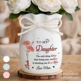 跨境新品 Custom Flower Vase With Ribbon 个性创意带丝带的花瓶