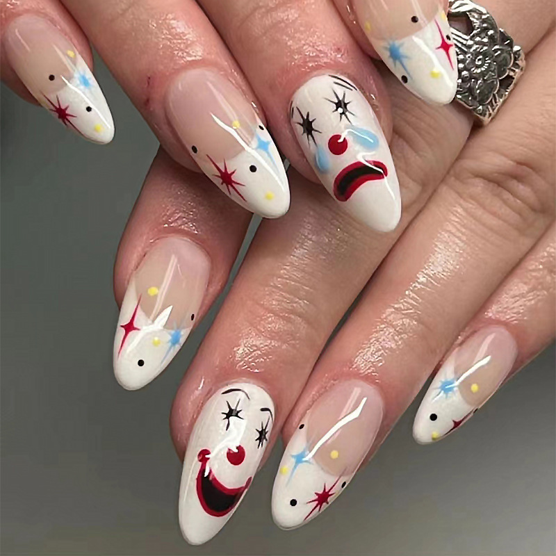 Foreign Trade Clown Mask False Nail Wearing Armor Removable Nail Piece European and American Nail Piece Short Almond Nail Patch