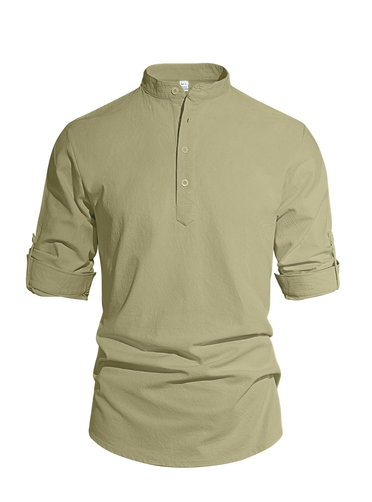Nuevo cross-border camisa casual de hombre de moda de cuello de algodón y lino de manga larga camisa casual de color sólido para hombres