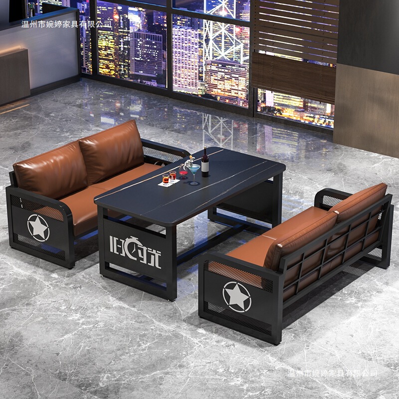 Retro Industrial Style Bar, Music Bar, Tavern, Barbecue Milk Tea Shop, Commercial Restaurant, Sofa, Booth, Dining Table and Chairs