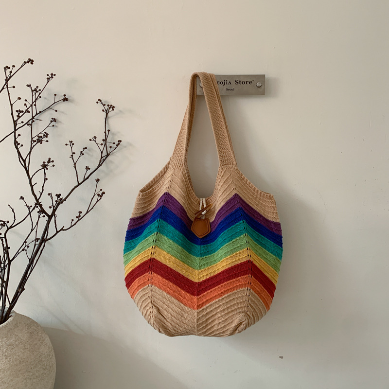 Beach Vacation Style Knitted Bag For Women, Fashionable Versatile Simple Shoulder Bag, Lazy Style Woven Tote Bag - Thumbnail 2