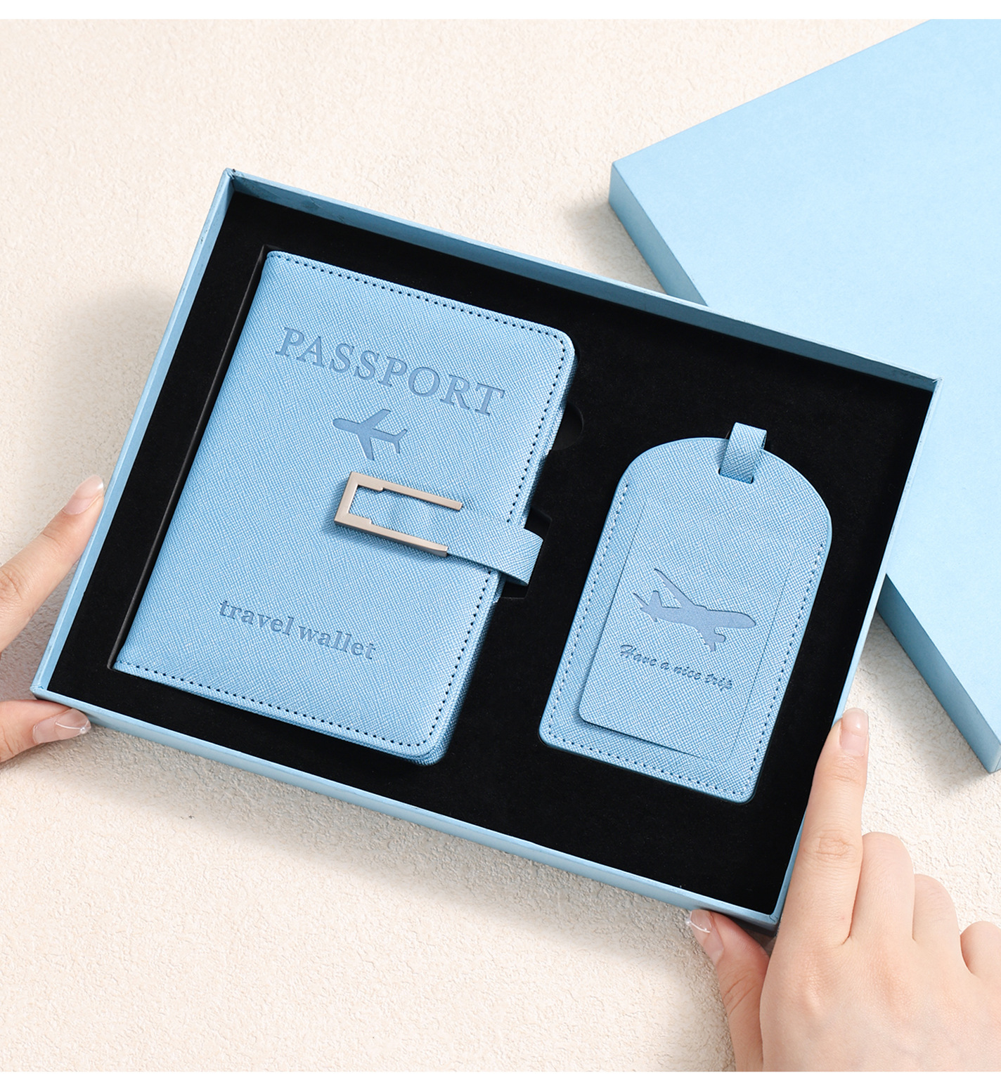 Cross-Border Passport Holder Custom Anti-Theft Anti-Degaussing Multifunctional Passport Holder Passport Bag Luggage Tag Set Logo Printing Available