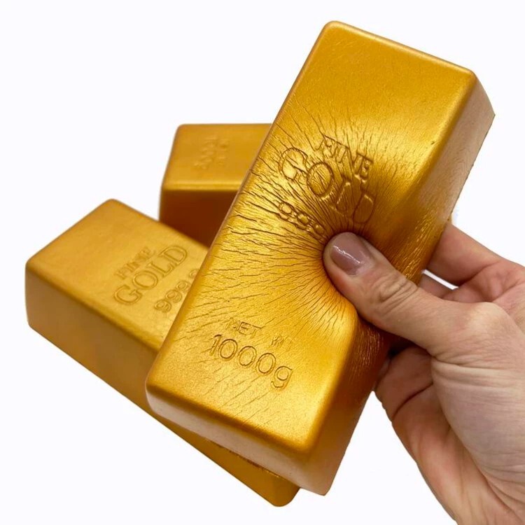 Simulated gold bar slow-rebound stress-relief toy, popular gold brick prank toy, desktop decoration for photography