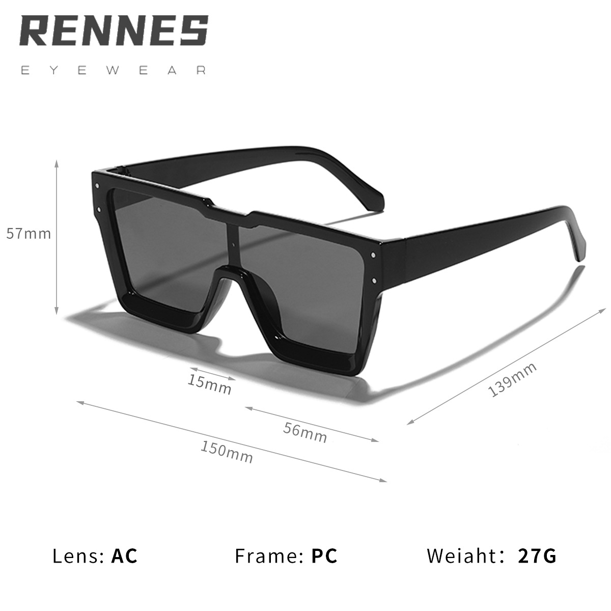 Nuevo europeo y americano personalizado gafas de sol de Marco grande lente de una pieza ins estilo plata gafas deportivas 97124