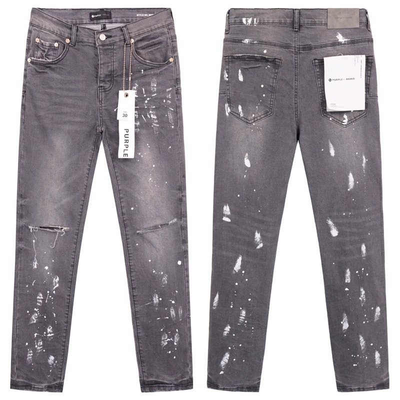 Новые Purple Brand splash-ink принт американский стиль высокого стрит, стирка washed distressed casual ripped skinny джинсы для мужчин