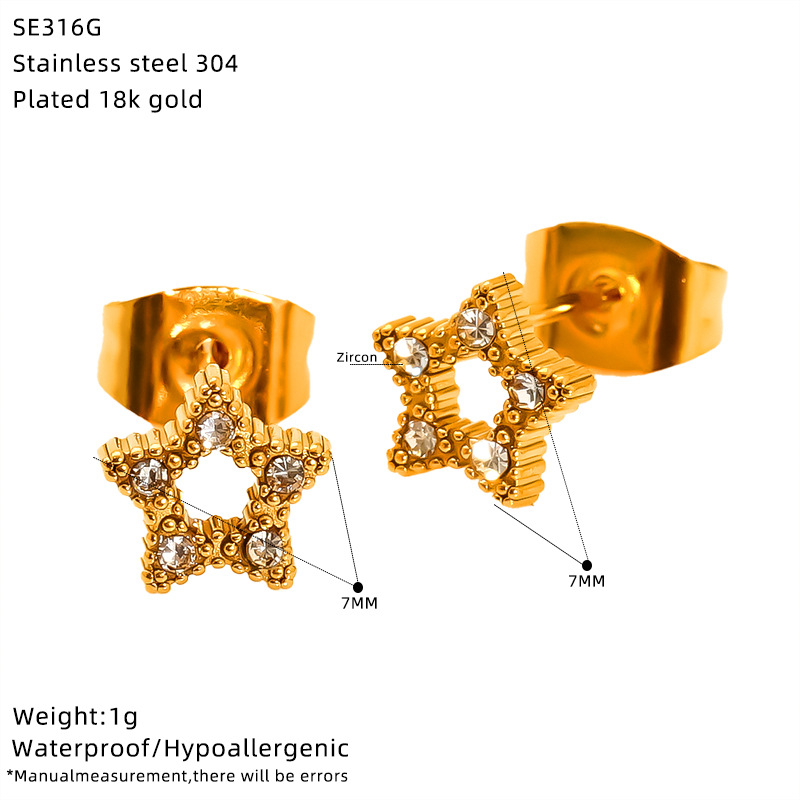 1 Pair Quantity 1 Pair IG Style Simple Style Geometric Star 304 Stainless Steel 18K Gold Plated Ear Studs