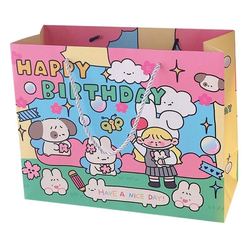 Tengyi creativo hecho en casa Lindo bolso de dibujos animados bolsa de papel de alta saturación lindo dibujos animados creativo regalo bolsa de compras