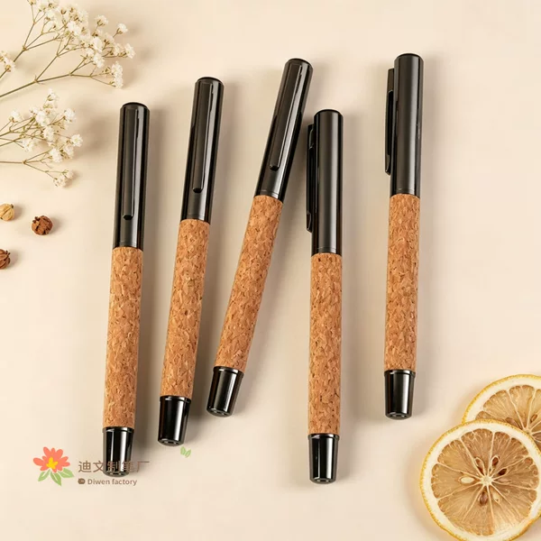 Wholesale in-stock cork signature pen with printed logo, gunmetal gray metal ballpoint pen, retractable business promotional gift pen