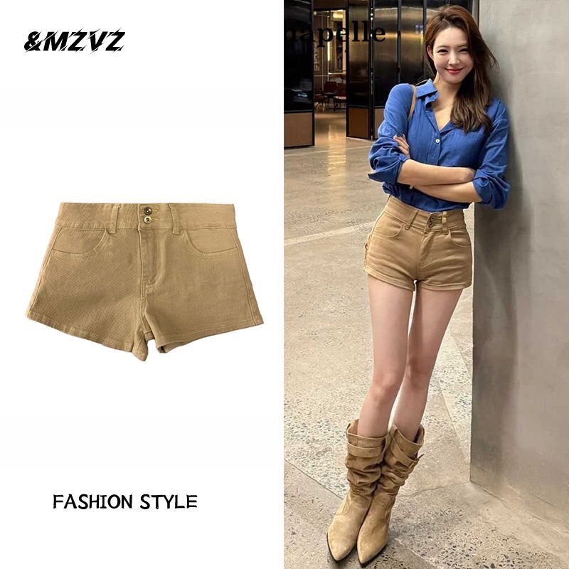 Petite khaki low-waist American-style hot girl denim shorts, new summer straight cut slimming casual tight hot pants Petite khaki low-waist American-style hot girl denim shorts, new summer straight cut slimming casual tight hot pants