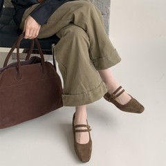 内增高5cm~秋韩版复古一字带玛丽珍坡跟鞋浅口通勤单鞋时装奶奶鞋