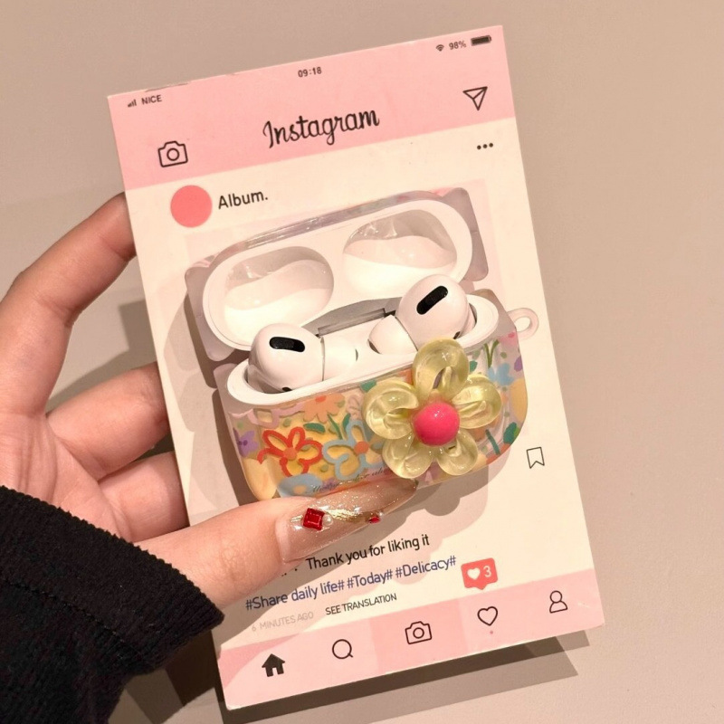 Aplicable airpods3 funda protectora ins tridimensional pequeña flor fresca con colgante airpodspro2 auricular funda tres