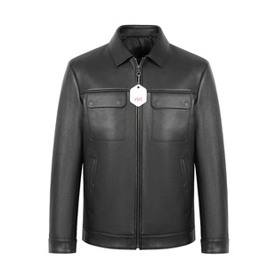 Lei Jun with leather jacket 2025 spring new leather men's casual black lapel deerskin high-end jacket