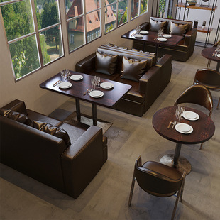Cafe Table and Chair Combination Theme Western Restaurant Bar Bar Table and Chair Burger Drink Shop Milk Tea Shop Booth Sofa