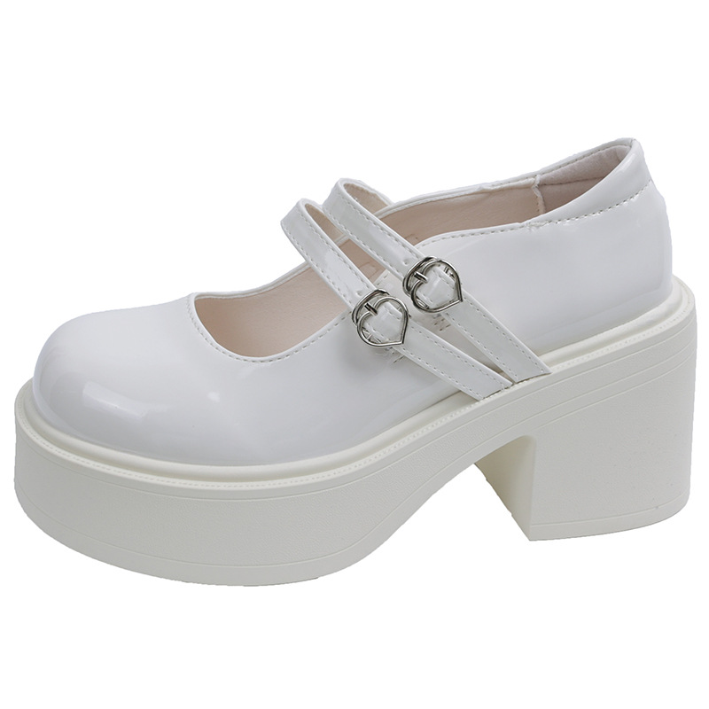 Thick Bottom Round Toe Leather Shoes Women's All-match