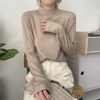 一件代发韩系半高领显瘦内搭毛衣女秋冬别致卷边打底针织长袖上衣